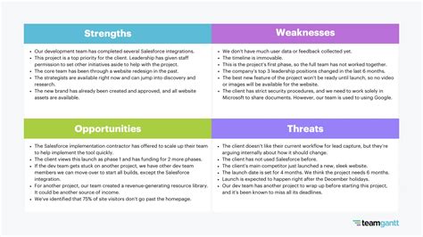 project swot analysis example