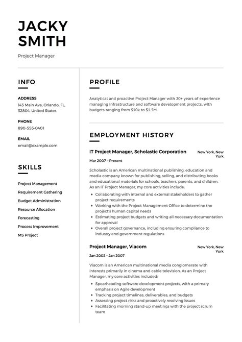 project title in resume examples