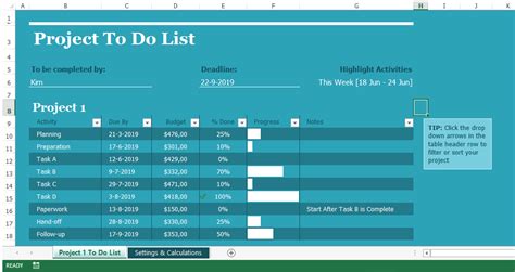 project to do list excel