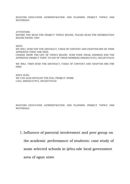 project topics for masters in educational administration and planning