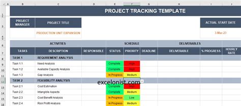 project tracker excel sample