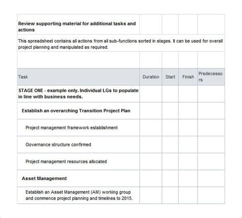 project transition plan template excel free download