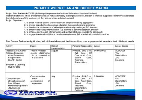 project workplan and budget matrix template