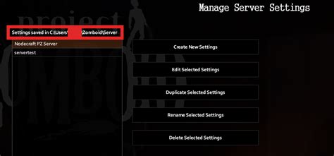 project zomboid server settings file location