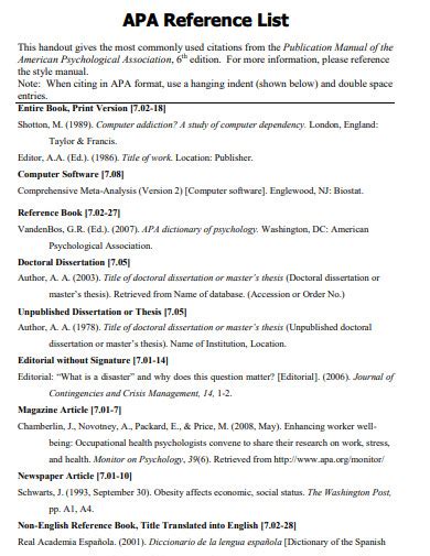proper apa reference list