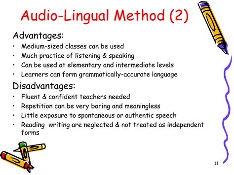 pros and cons of audio lingual method