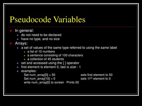 pseudocode variables examples