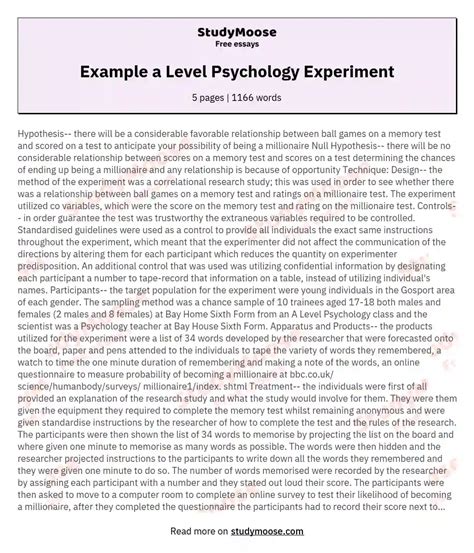 psychology experiment write up example