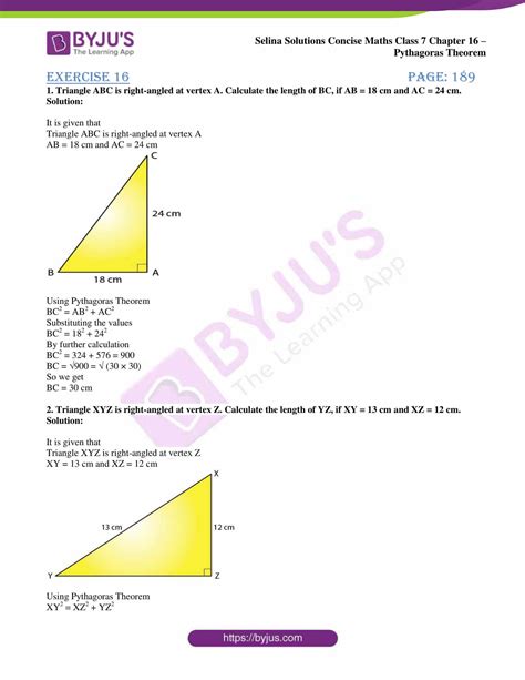pythagoras theorem formula class 7 questions