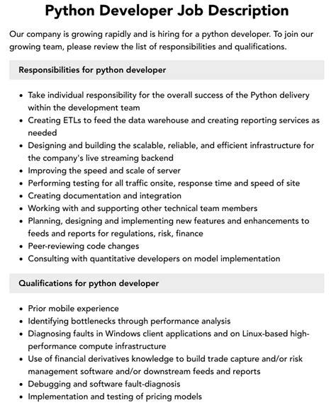 python backend developer job description
