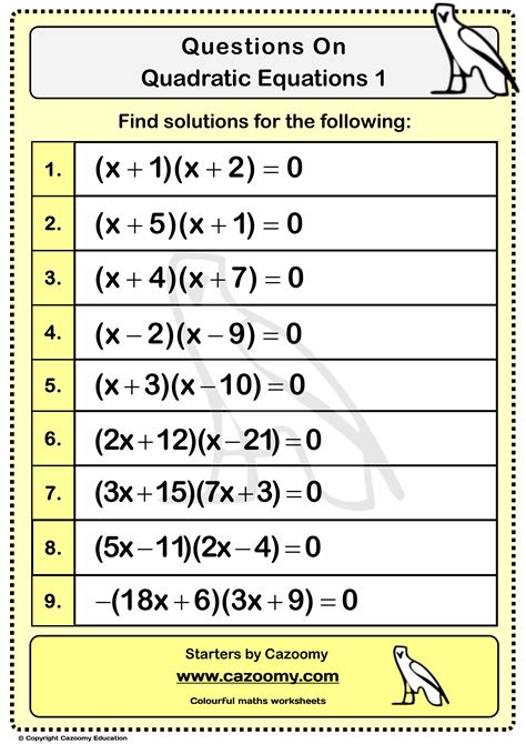quadratic equation questions and answers
