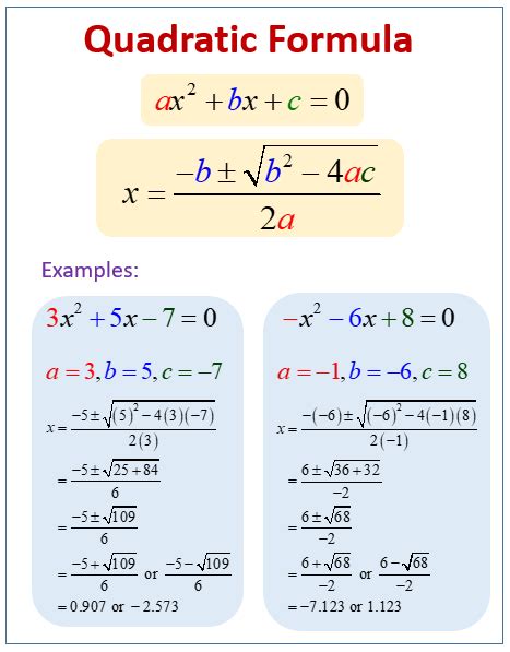 quadratic formula examples and answers