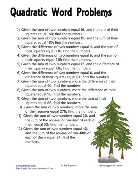 quadratic word problems with answers