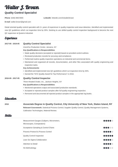 quality control resume examples
