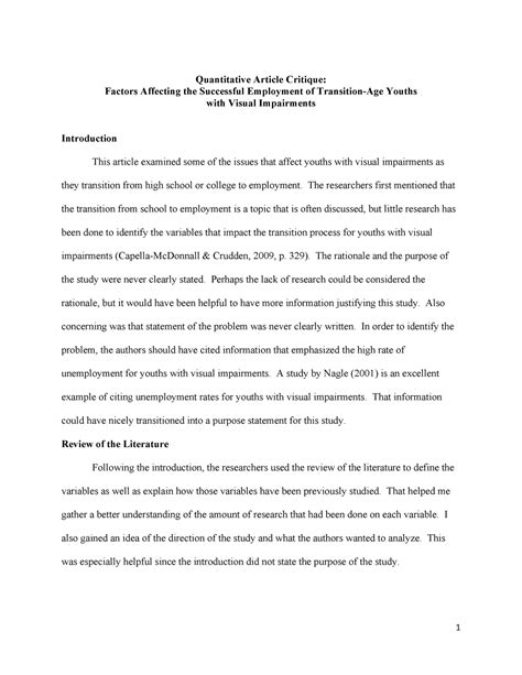 quantitative article critique example pdf