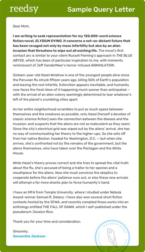 query letter examples fiction