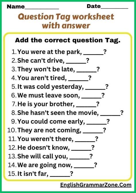 question tags exercises with answers pdf class 10