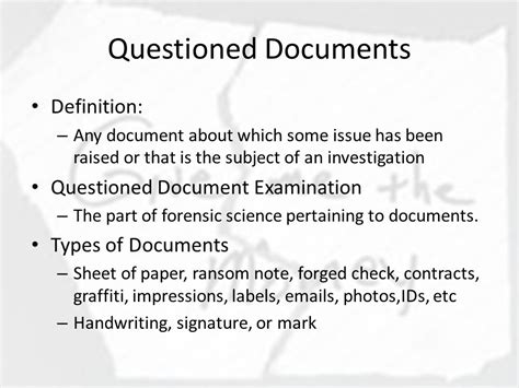 questioned document in a sentence