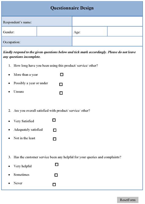 questionnaire form examples
