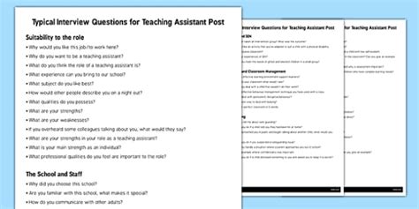questions asked at a teacher assistant interview