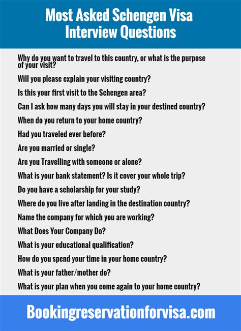 questions asked in a visa interview