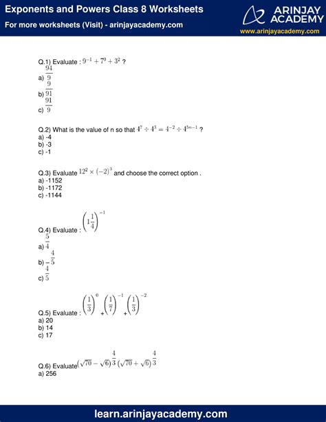 questions for class 8 exponents and powers