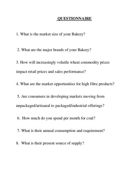 questions to ask in a bakery survey