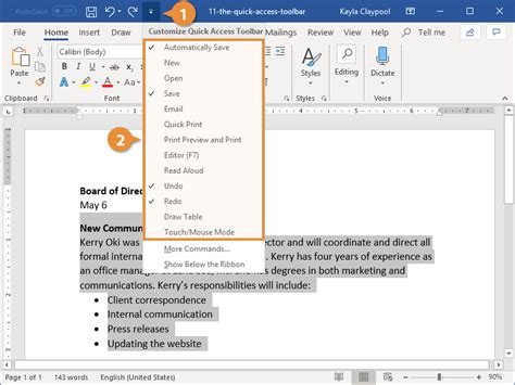 quick access toolbar in ms word 2010
