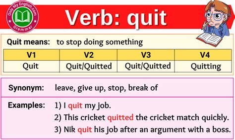 quit 3rd form of verb