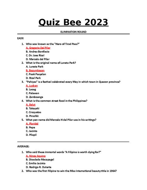 quiz bee sample questions