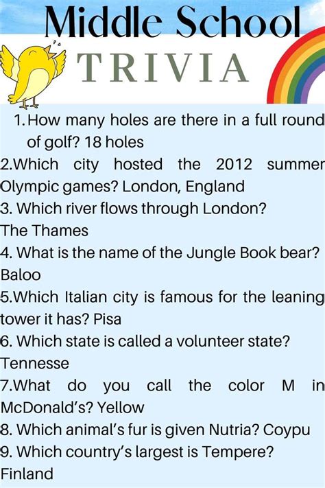 quiz questions with answers for school students in english