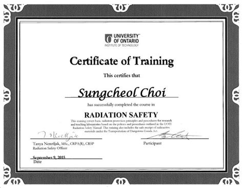 Radiation Safety Training Certificate
