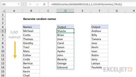 random name list in excel