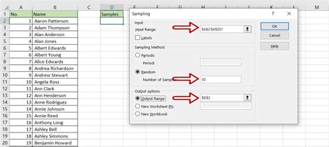 random samples in excel