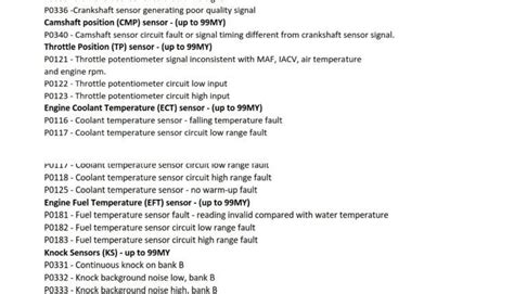 range rover fault codes list