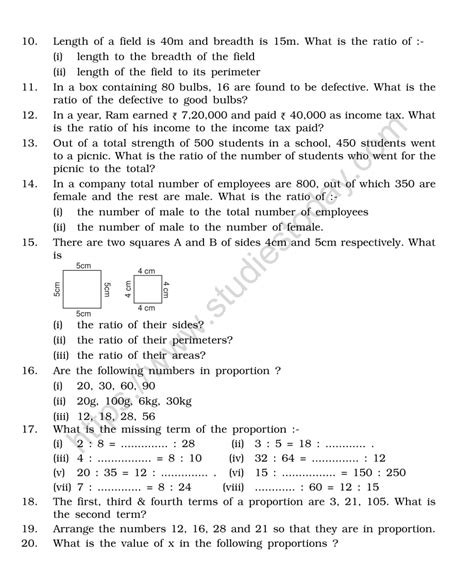 ratio and proportion class 6 worksheet with answers icse