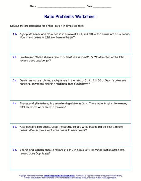 ratio and proportion examples with answers grade 6 pdf