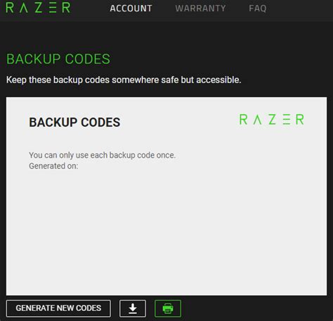 razer backup code