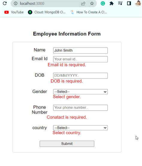 react js form validation example