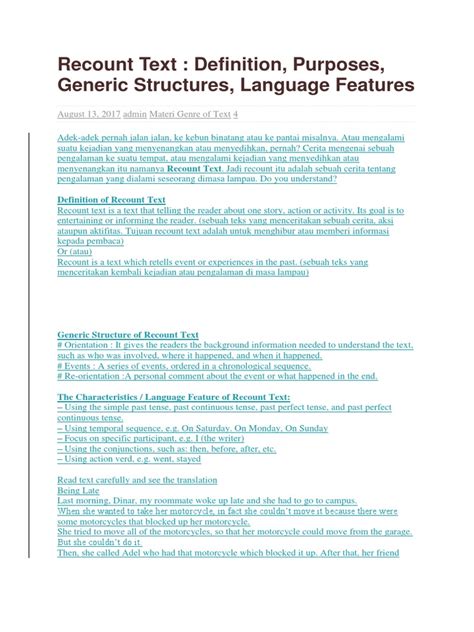 recount text definition generic structure language features