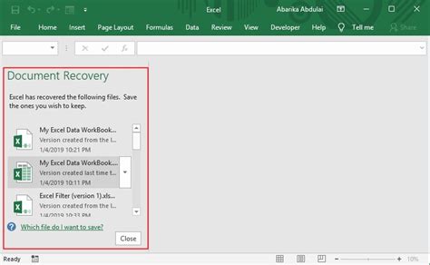 recover excel data not saved