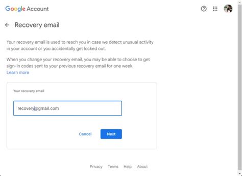 recovery email address in gmail