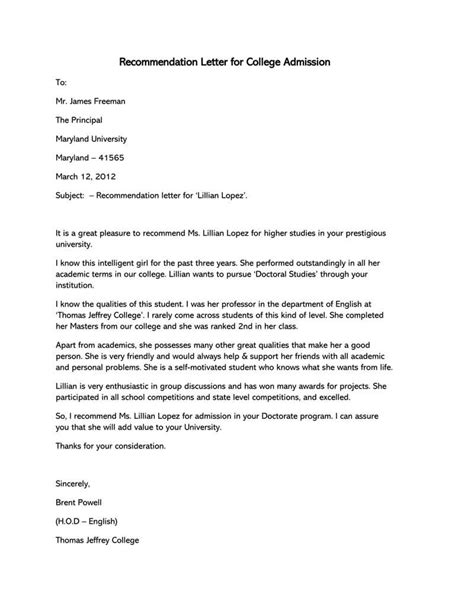 reference letter examples for college students