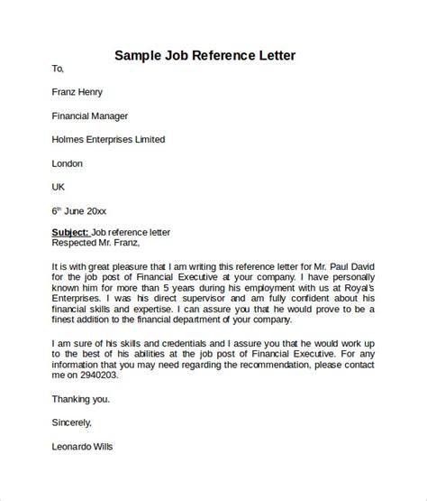 reference letter for work sample