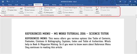 references menu in ms word