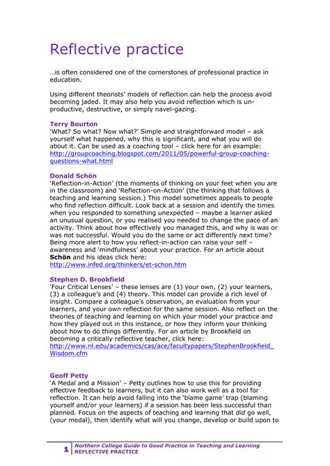 reflective practice examples in education