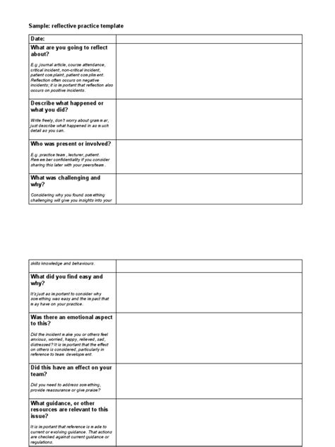 reflective practice log example