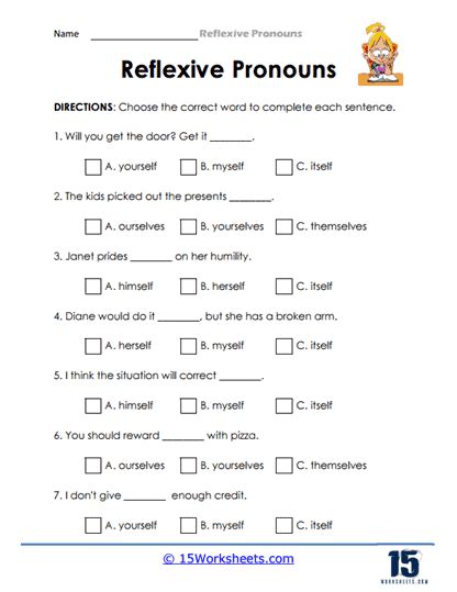 reflexive pronouns exercises with answers for class 6