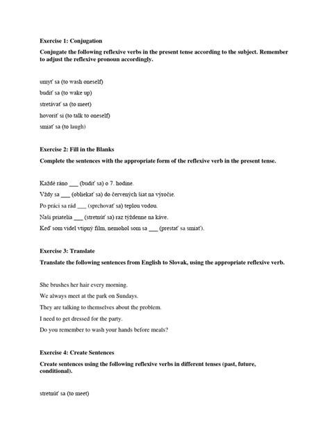 reflexive verbs exercises pdf