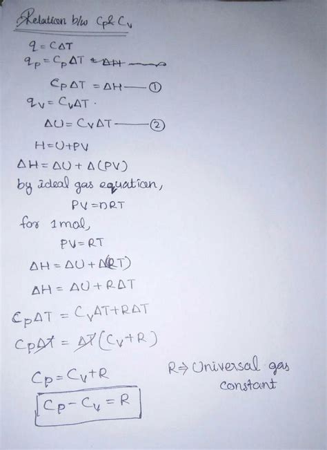 relation between cp and cv in chemistry